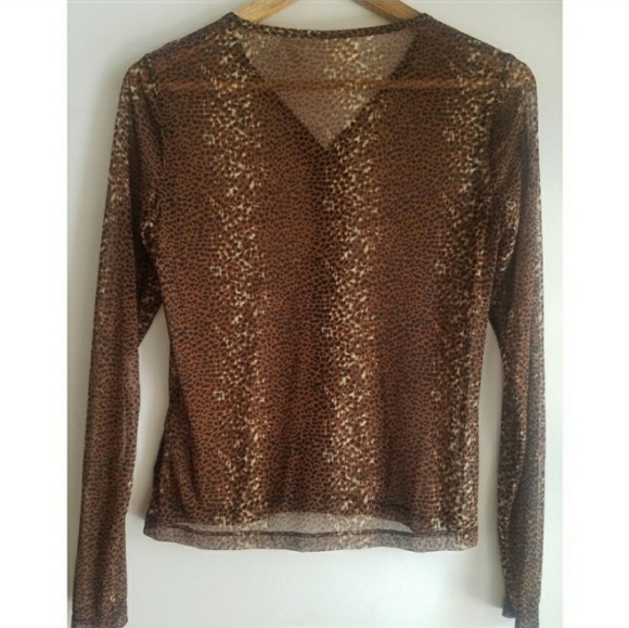 Sheer Cheetah Leopard Animal Print Blouse - Picture 4 of 5